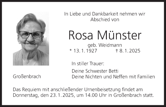 Anzeige von Rosa Münster von MGO