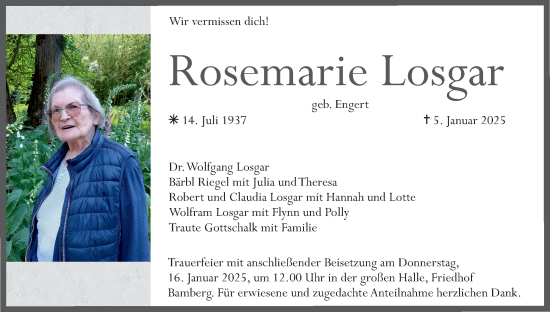 Anzeige von Rosemarie Losgar von MGO