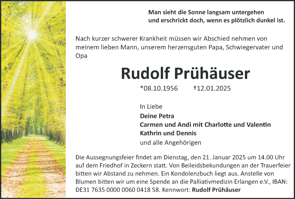  Traueranzeige für Rudolf Prühäuser vom 18.01.2025 aus MGO