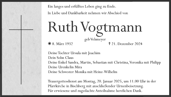 Anzeige von Ruth Vogtmann von MGO