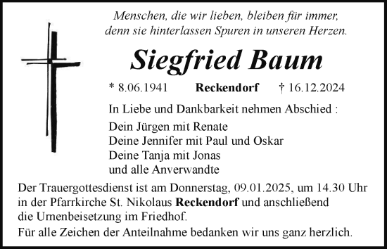 Anzeige von Siegfried Baum von MGO