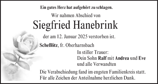 Anzeige von Siegfried Hanebrink von MGO