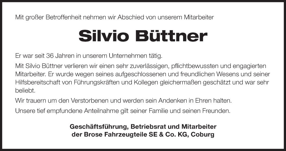  Traueranzeige für Silvio Büttner vom 30.01.2025 aus MGO