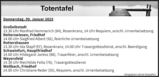 Anzeige von Totentafel vom 09.01.2025 von MGO