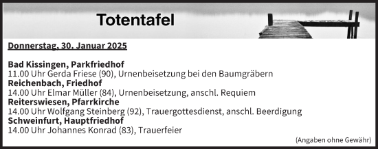 Anzeige von Totentafel vom 30.01.2025 von MGO