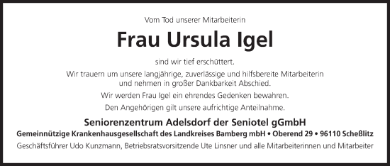 Anzeige von Ursula Igel von MGO