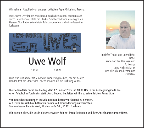 Anzeige von Uwe Wolf von MGO