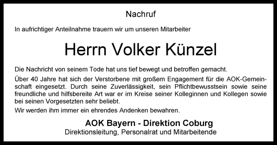 Anzeige von Volker Künzel von MGO