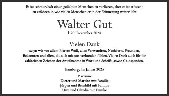 Anzeige von Walter Gut von MGO