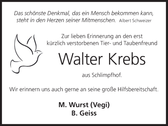 Anzeige von Walter Krebs von MGO