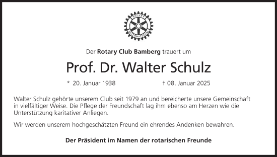 Anzeige von Walter Schulz von MGO