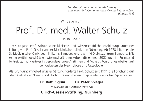 Anzeige von Walter Schulz von MGO