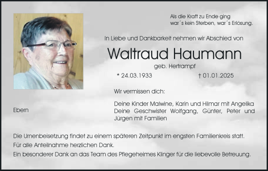 Anzeige von Waltraud Haumann von MGO