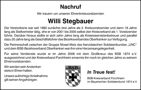 Anzeige von Willi Stegbauer von MGO