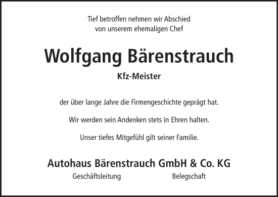 Anzeige von Wolfgang Bärenstrauch von MGO