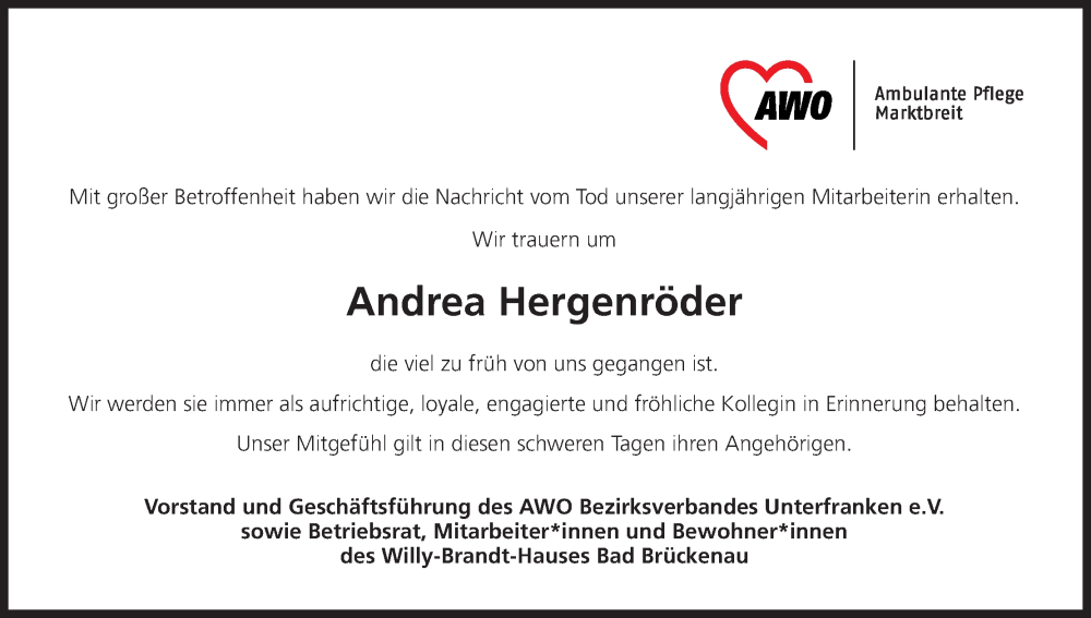  Traueranzeige für Andrea Hergenröder vom 25.10.2025 aus MGO