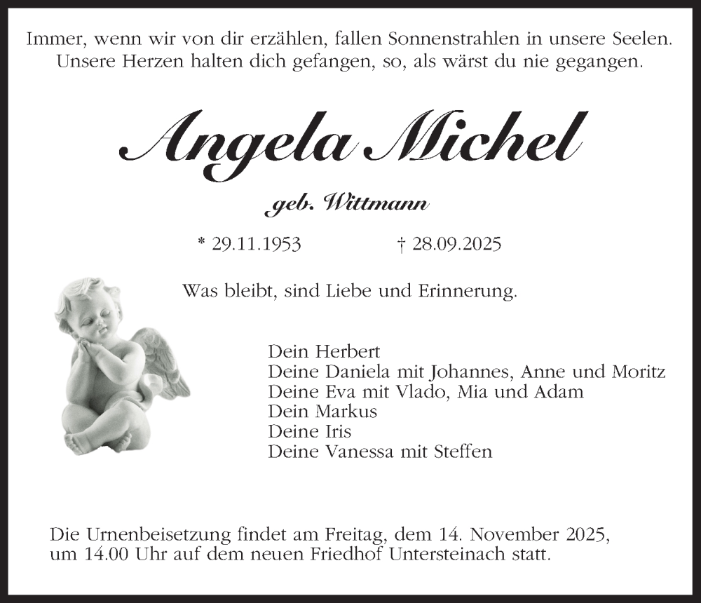  Traueranzeige für Angela Michel vom 25.10.2025 aus MGO