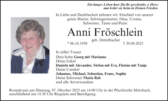 Anzeige von Anni Fröschlein von MGO