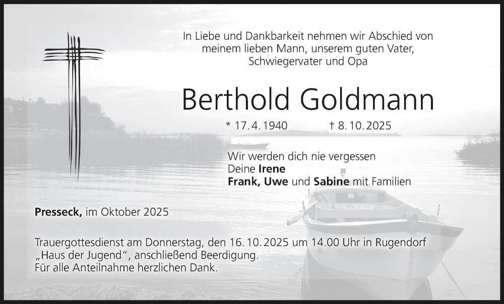  Traueranzeige für Berthold Goldmann vom 11.10.2025 aus MGO