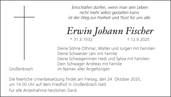 Anzeige von Erwin Johann Fischer von MGO