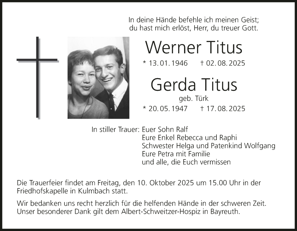  Traueranzeige für Gerda Titus vom 04.10.2025 aus MGO