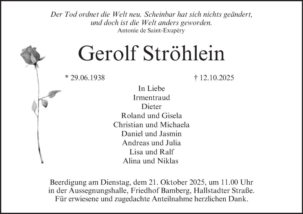  Traueranzeige für Gerolf Ströhlein vom 18.10.2025 aus MGO