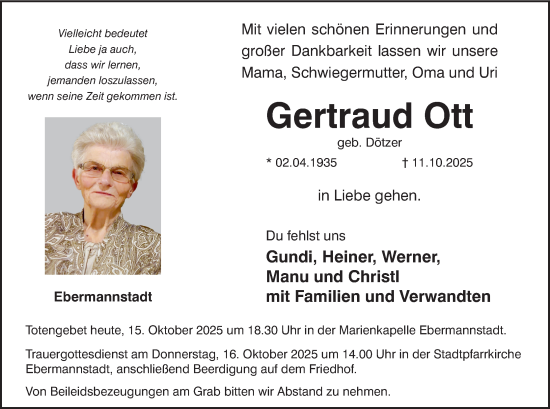 Anzeige von Gertraud Ott von MGO