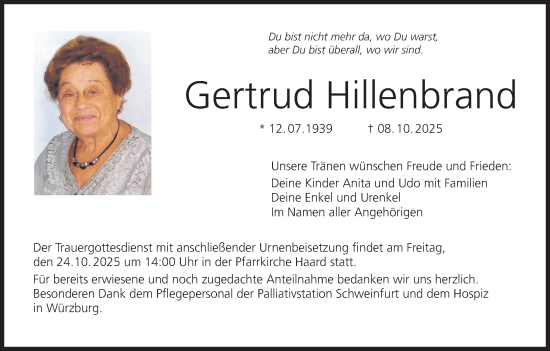 Anzeige von Gertrud Hillenbrand von MGO