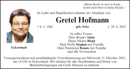 Anzeige von Gretel Hofmann von MGO