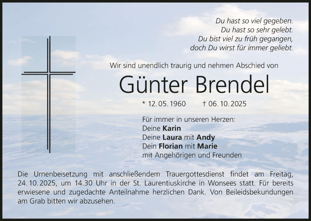  Traueranzeige für Günter Brendel vom 21.10.2025 aus MGO