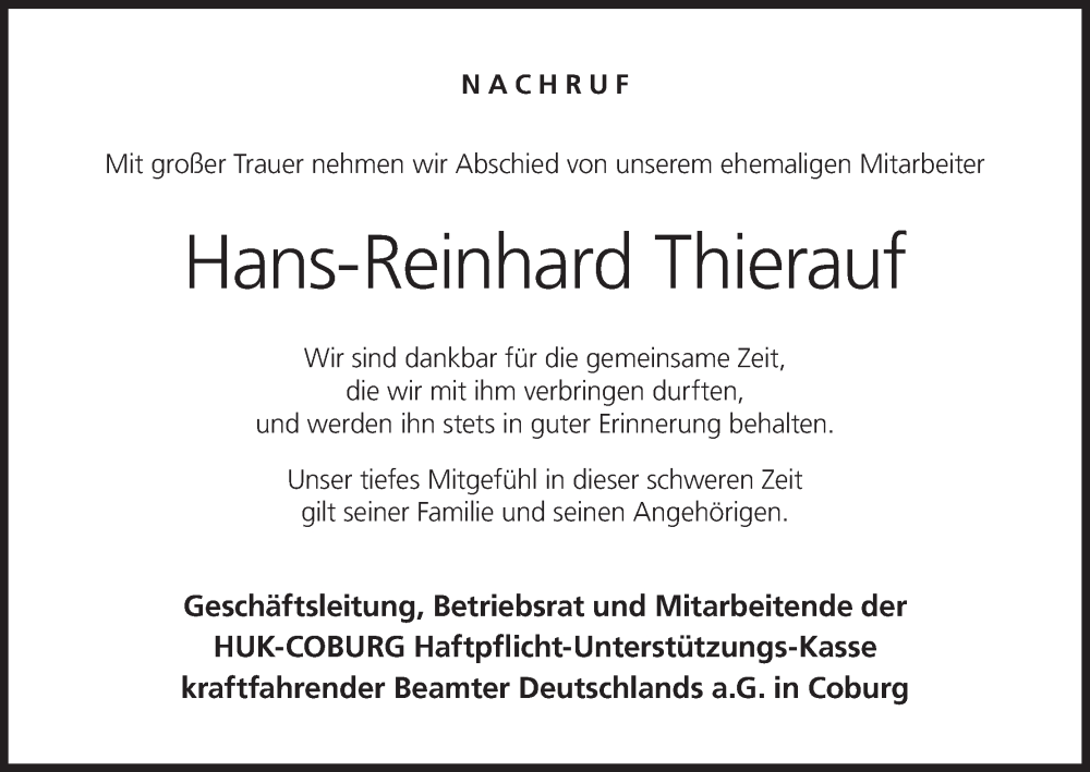  Traueranzeige für Hans-Reinhard Thierauf vom 11.10.2025 aus MGO