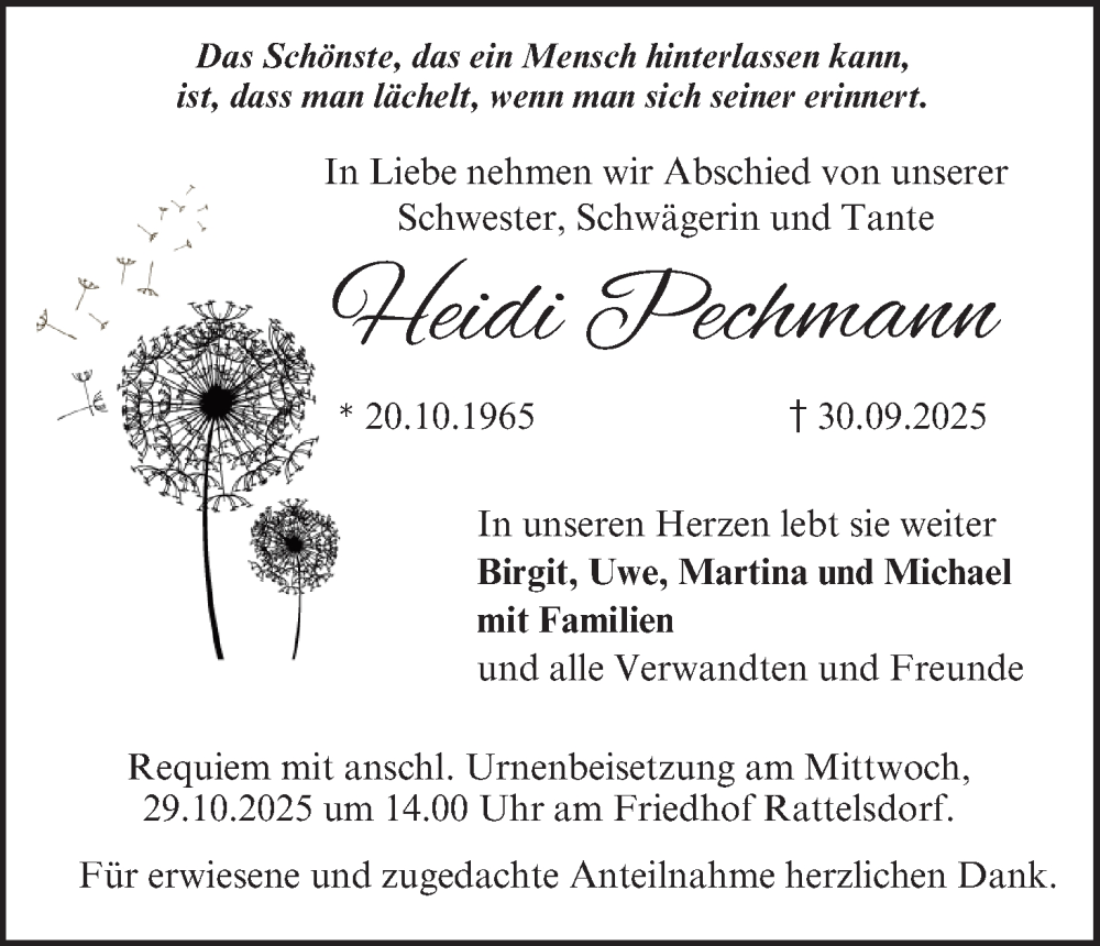  Traueranzeige für Heidi Pechmann vom 18.10.2025 aus MGO