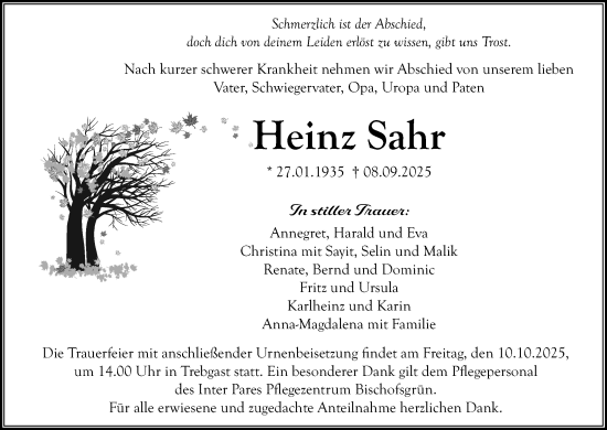 Anzeige von Heinz Sahr von MGO