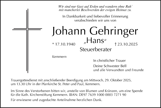 Anzeige von Johann Gehringer von MGO