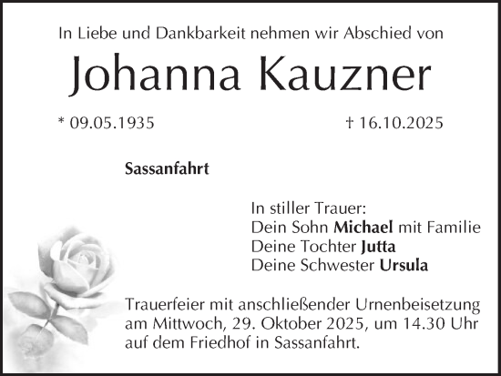 Anzeige von Johanna Kauzner von MGO
