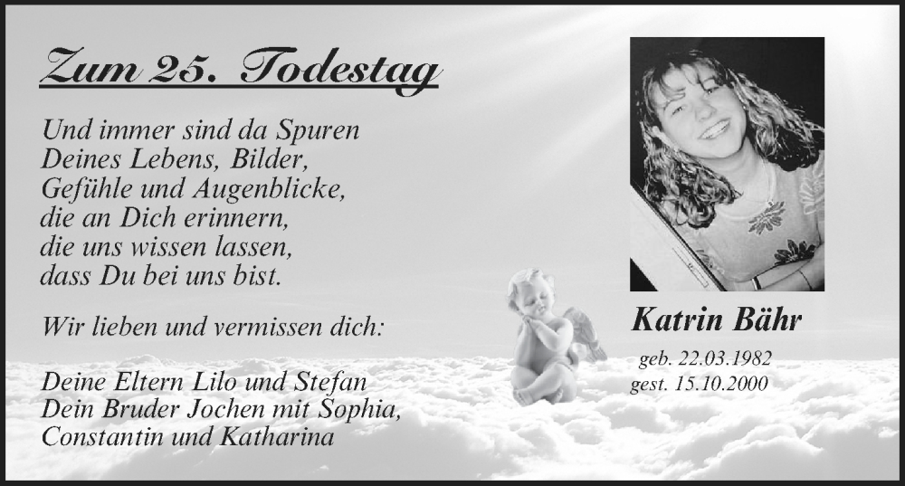  Traueranzeige für Katrin Bähr vom 15.10.2025 aus MGO
