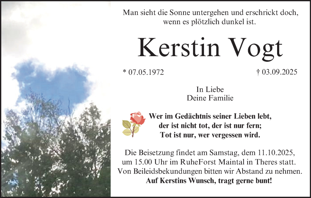 Traueranzeige für Kerstin Vogt vom 08.10.2025 aus MGO