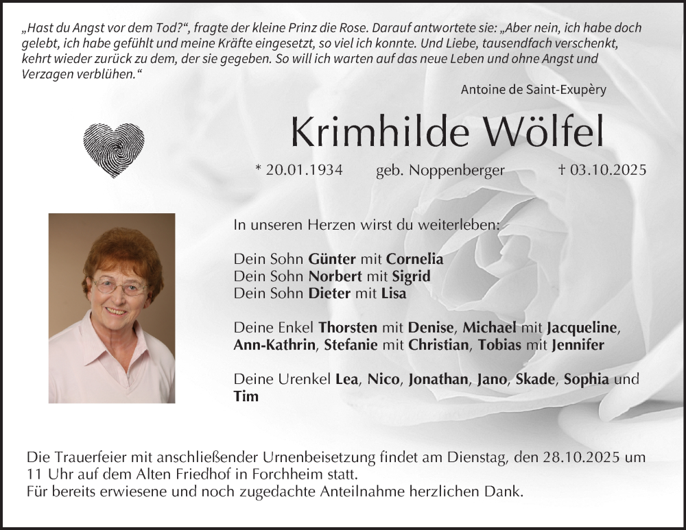  Traueranzeige für Krimhilde Wölfel vom 25.10.2025 aus MGO