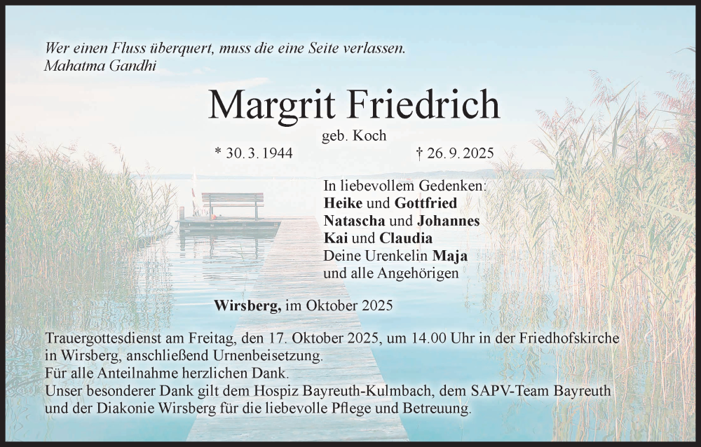  Traueranzeige für Margrit Friedrich vom 11.10.2025 aus MGO