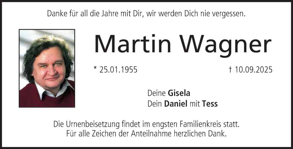  Traueranzeige für Martin Wagner vom 04.10.2025 aus MGO