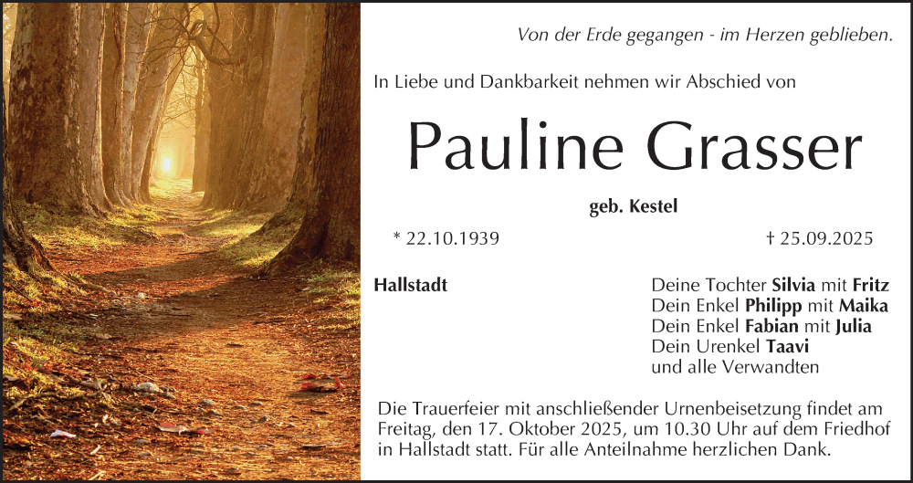  Traueranzeige für Pauline Grasser vom 11.10.2025 aus MGO