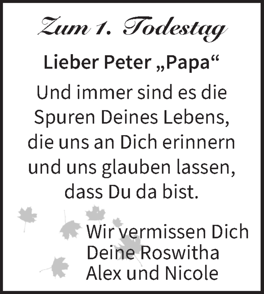  Traueranzeige für Peter  vom 21.10.2025 aus MGO