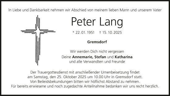 Anzeige von Peter Lang von MGO