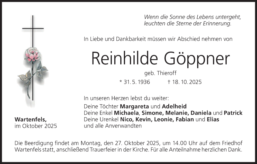  Traueranzeige für Reinhilde Göppner vom 22.10.2025 aus MGO