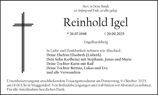 Anzeige von Reinhold Igel von MGO