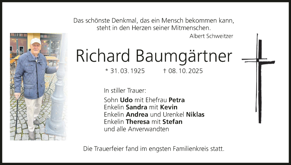  Traueranzeige für Richard Baumgärtner vom 20.10.2025 aus MGO