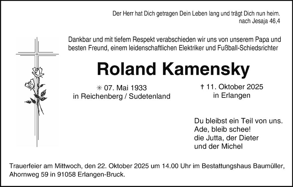  Traueranzeige für Roland Kamensky vom 18.10.2025 aus MGO