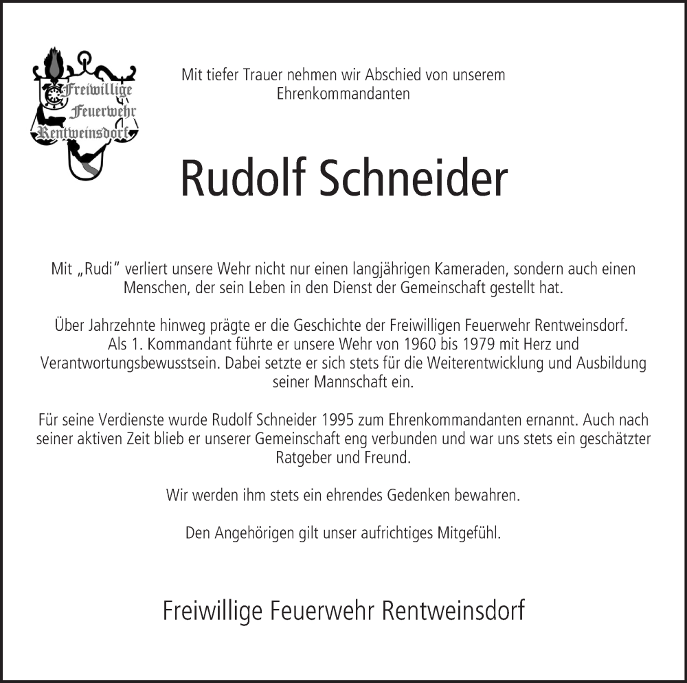  Traueranzeige für Rudolf Schneider vom 14.10.2025 aus MGO