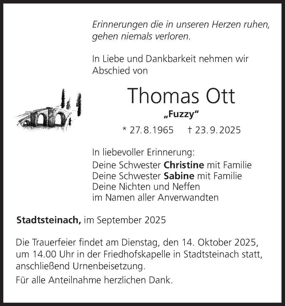  Traueranzeige für Thomas Ott vom 11.10.2025 aus MGO
