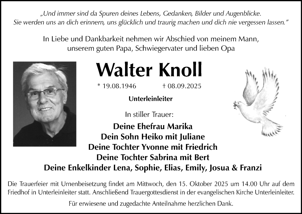  Traueranzeige für Walter Knoll vom 11.10.2025 aus MGO